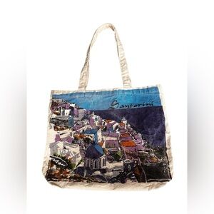 Greece Santorini Travel Poster Canvas Tote Bag All Purpose